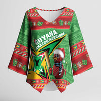 Personalized Guyana Cricket Christmas Kimono Sleeve Blouse Amazon Warriors Merry Xmas - Wonder Print Shop