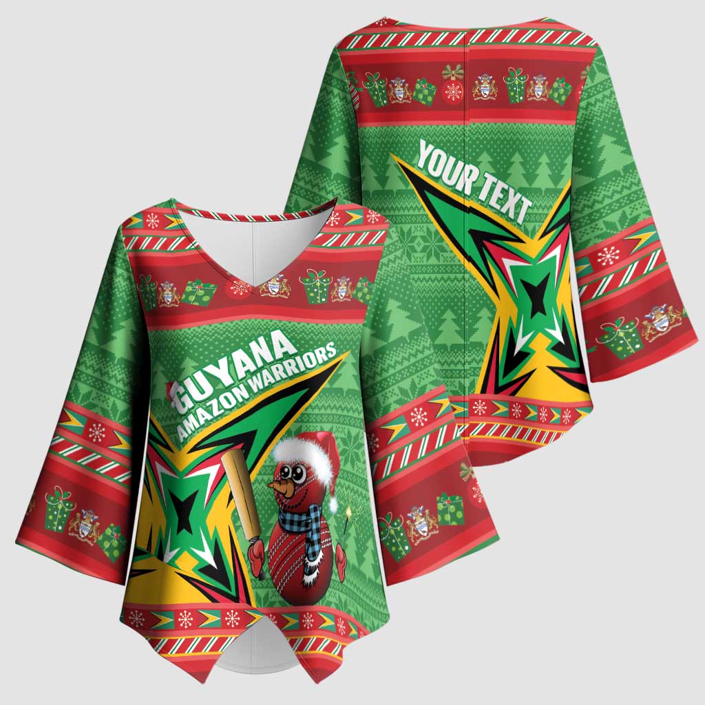 Personalized Guyana Cricket Christmas Kimono Sleeve Blouse Amazon Warriors Merry Xmas - Wonder Print Shop