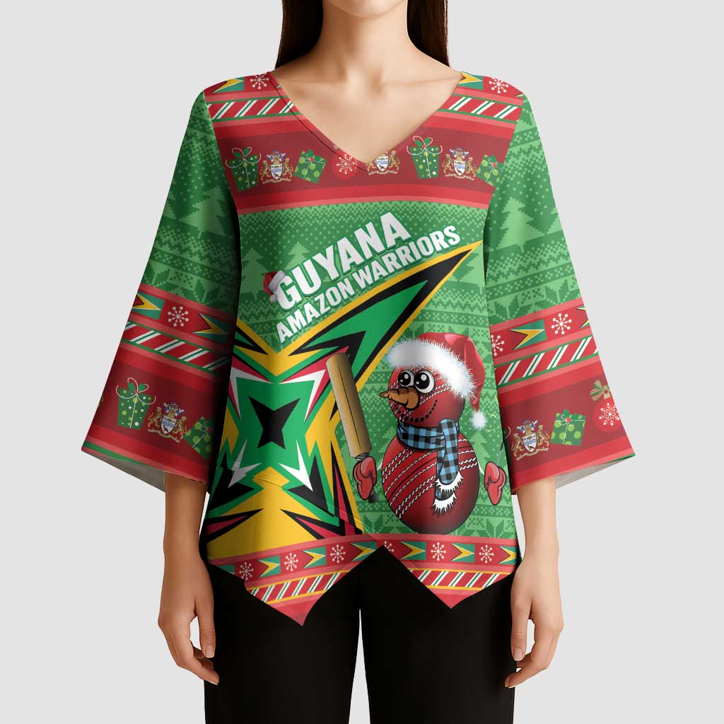 Personalized Guyana Cricket Christmas Kimono Sleeve Blouse Amazon Warriors Merry Xmas - Wonder Print Shop