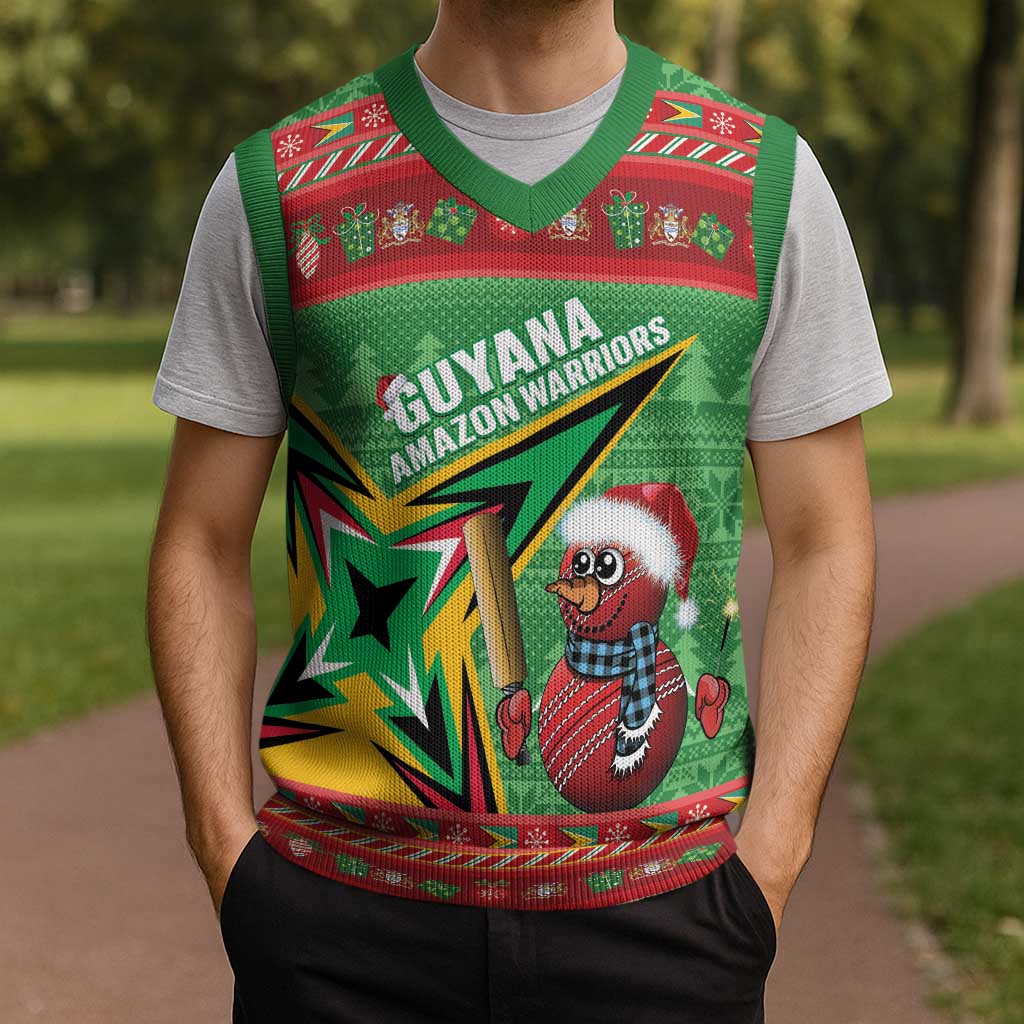 Personalized Guyana Cricket Christmas Knitted V-Neck Vest Amazon Warriors Merry Xmas - Wonder Print Shop