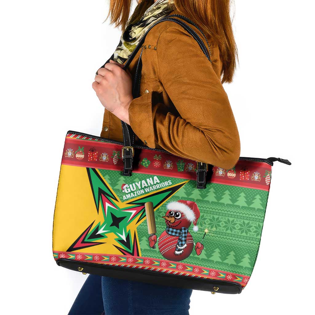 Guyana Cricket Christmas Leather Tote Bag Amazon Warriors Merry Xmas - Wonder Print Shop