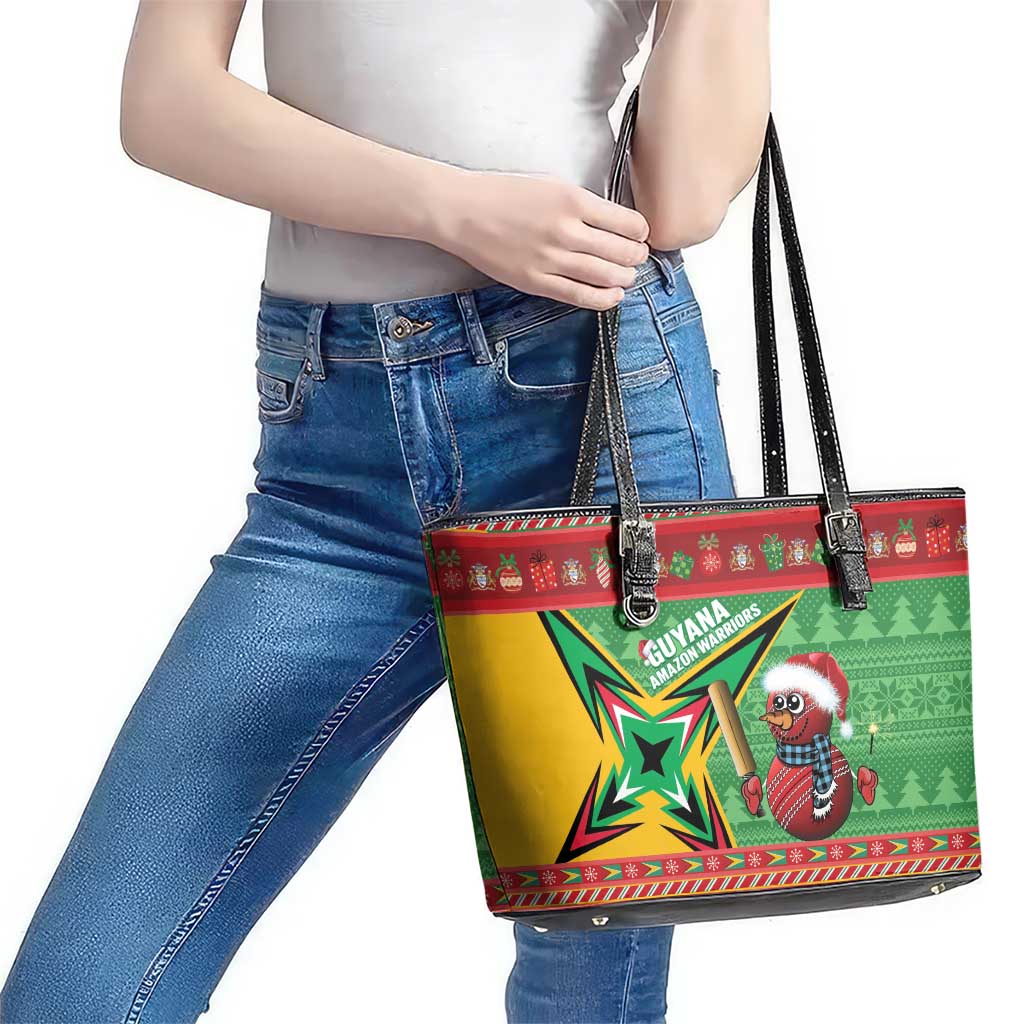 Guyana Cricket Christmas Leather Tote Bag Amazon Warriors Merry Xmas - Wonder Print Shop