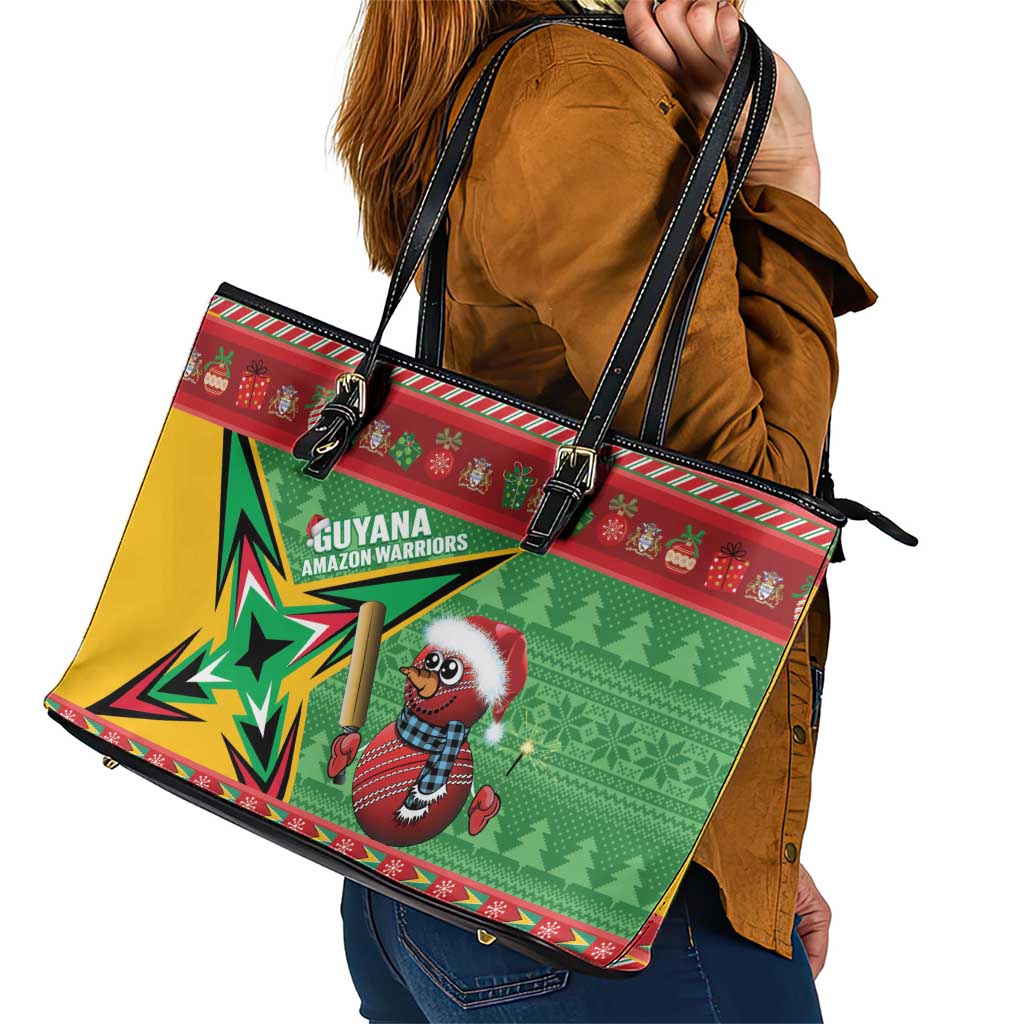 Guyana Cricket Christmas Leather Tote Bag Amazon Warriors Merry Xmas - Wonder Print Shop