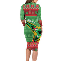 Personalized Guyana Cricket Christmas Long Sleeve Bodycon Dress Amazon Warriors Merry Xmas - Wonder Print Shop