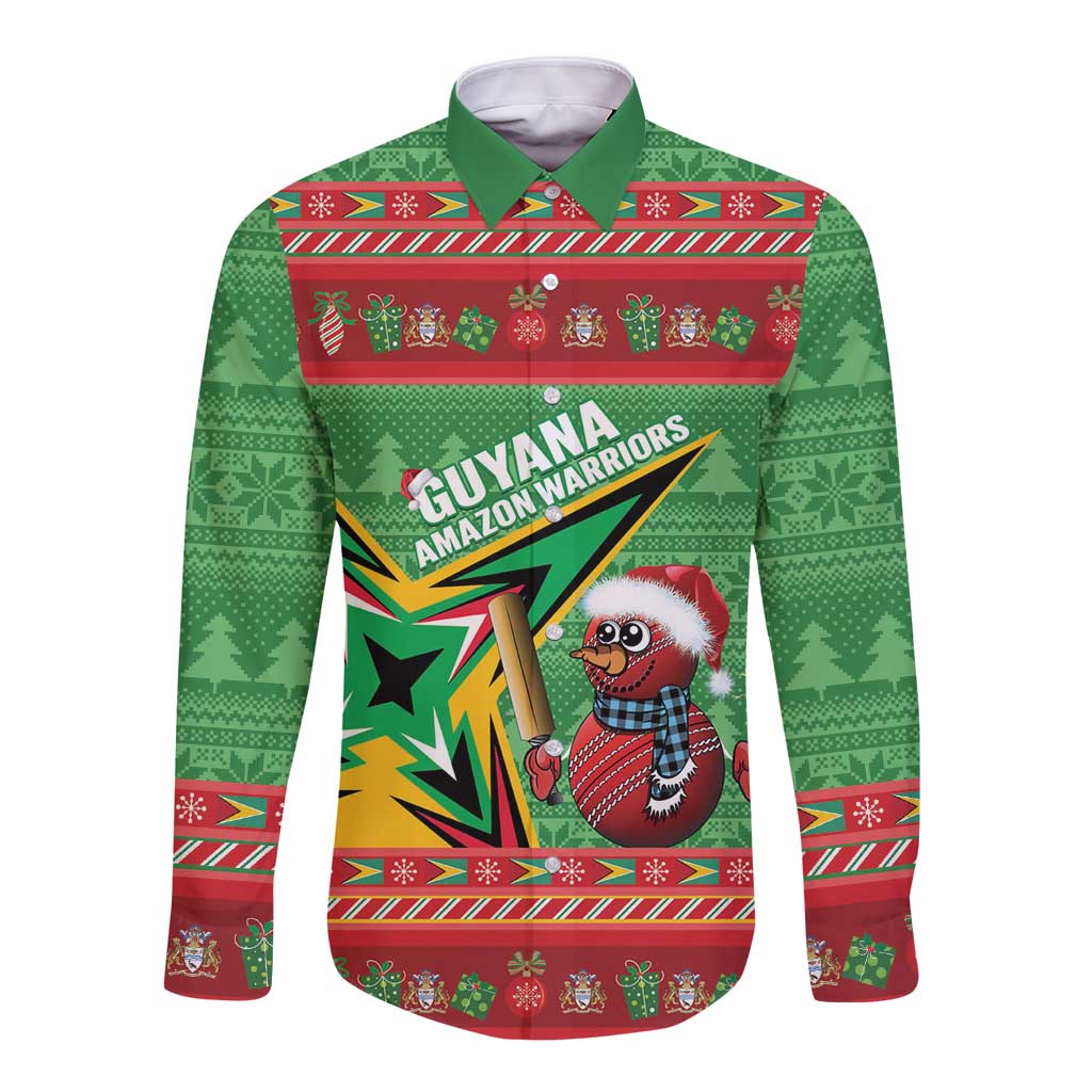 Personalized Guyana Cricket Christmas Long Sleeve Button Shirt Amazon Warriors Merry Xmas - Wonder Print Shop