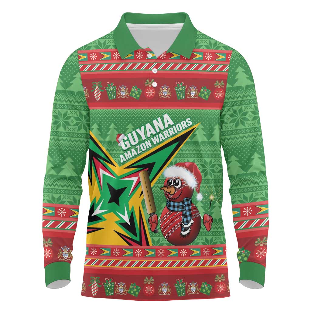 Personalized Guyana Cricket Christmas Long Sleeve Polo Shirt Amazon Warriors Merry Xmas - Wonder Print Shop