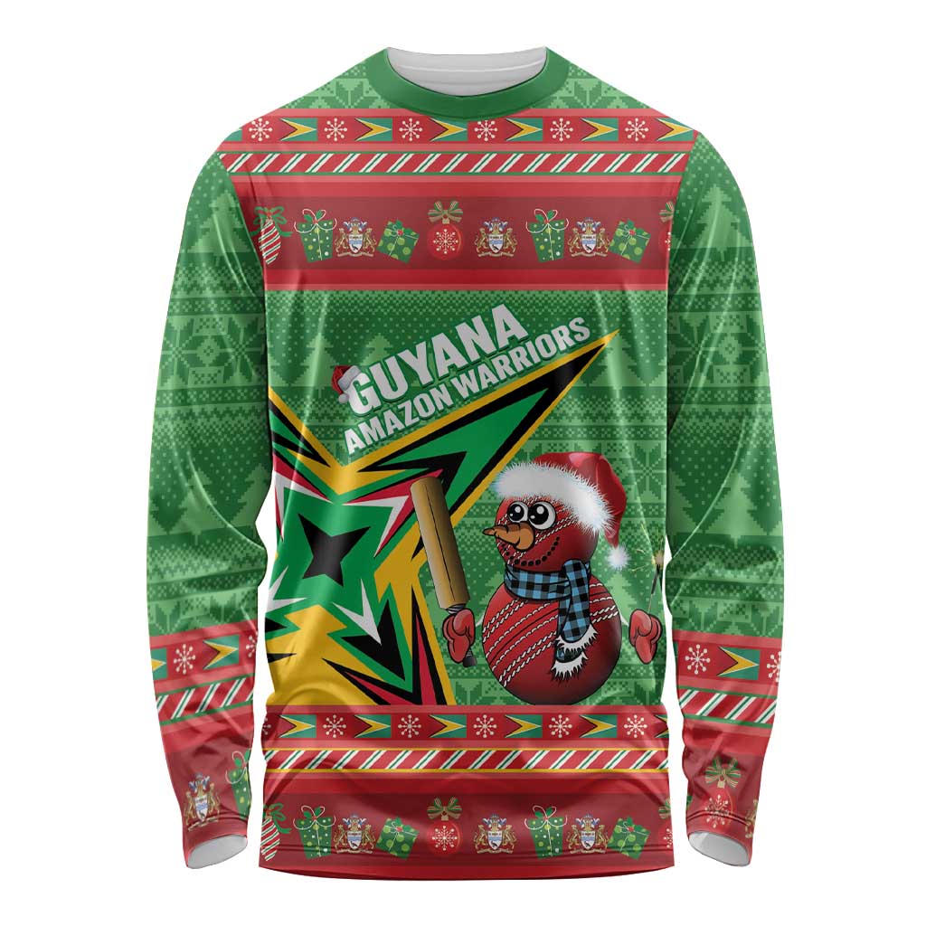 Personalized Guyana Cricket Christmas Long Sleeve Shirt Amazon Warriors Merry Xmas - Wonder Print Shop