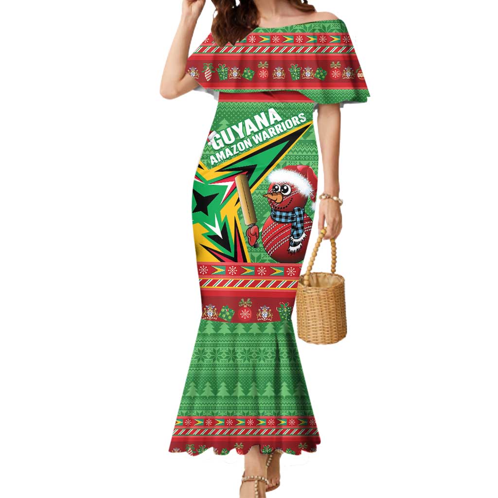 Personalized Guyana Cricket Christmas Mermaid Dress Amazon Warriors Merry Xmas - Wonder Print Shop