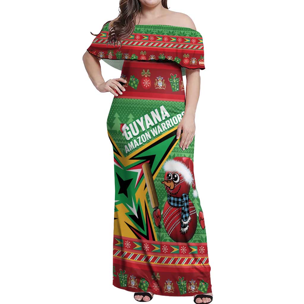 Personalized Guyana Cricket Christmas Off Shoulder Maxi Dress Amazon Warriors Merry Xmas - Wonder Print Shop