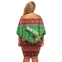 Personalized Guyana Cricket Christmas Off Shoulder Short Dress Amazon Warriors Merry Xmas - Wonder Print Shop
