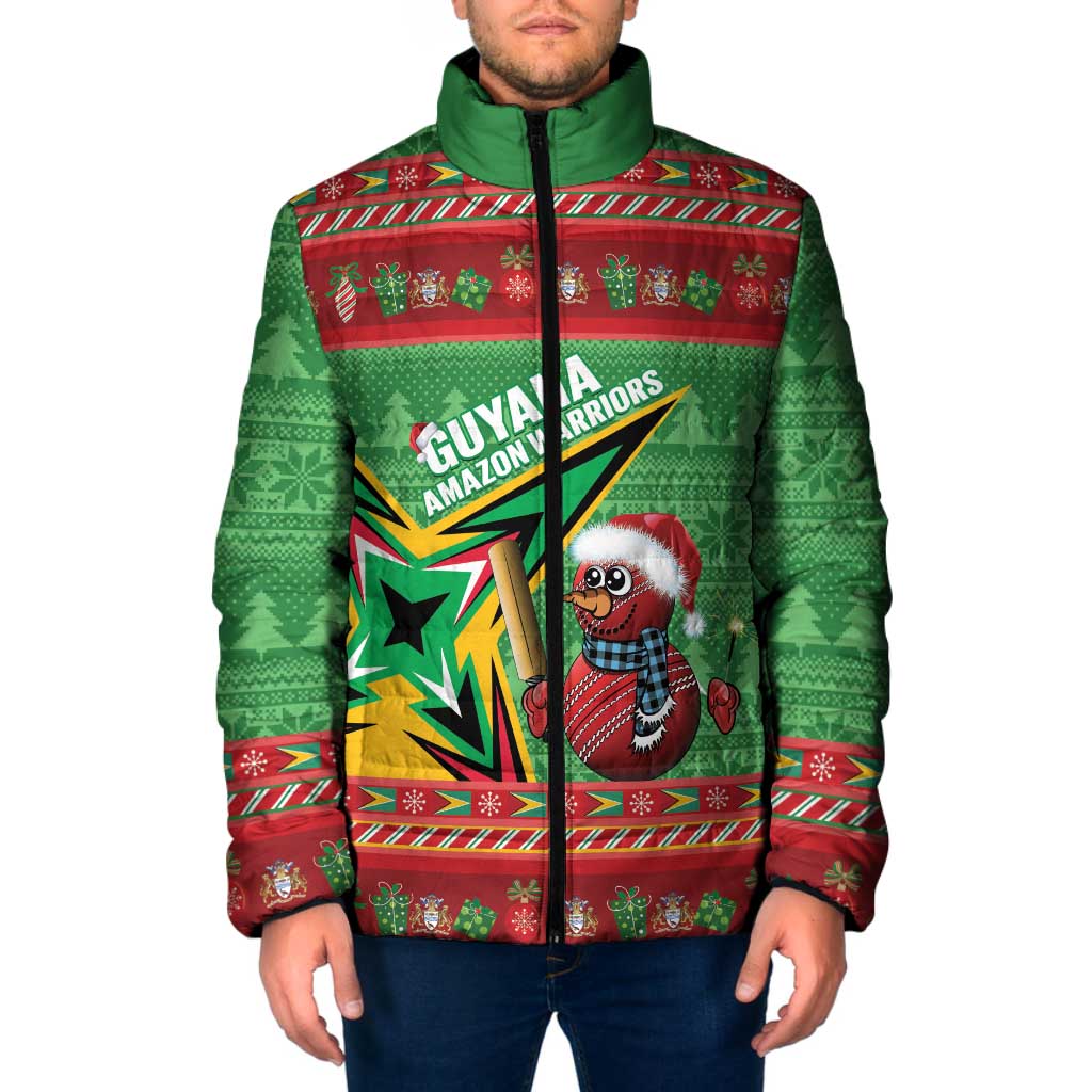 Personalized Guyana Cricket Christmas Padded Jacket Amazon Warriors Merry Xmas - Wonder Print Shop