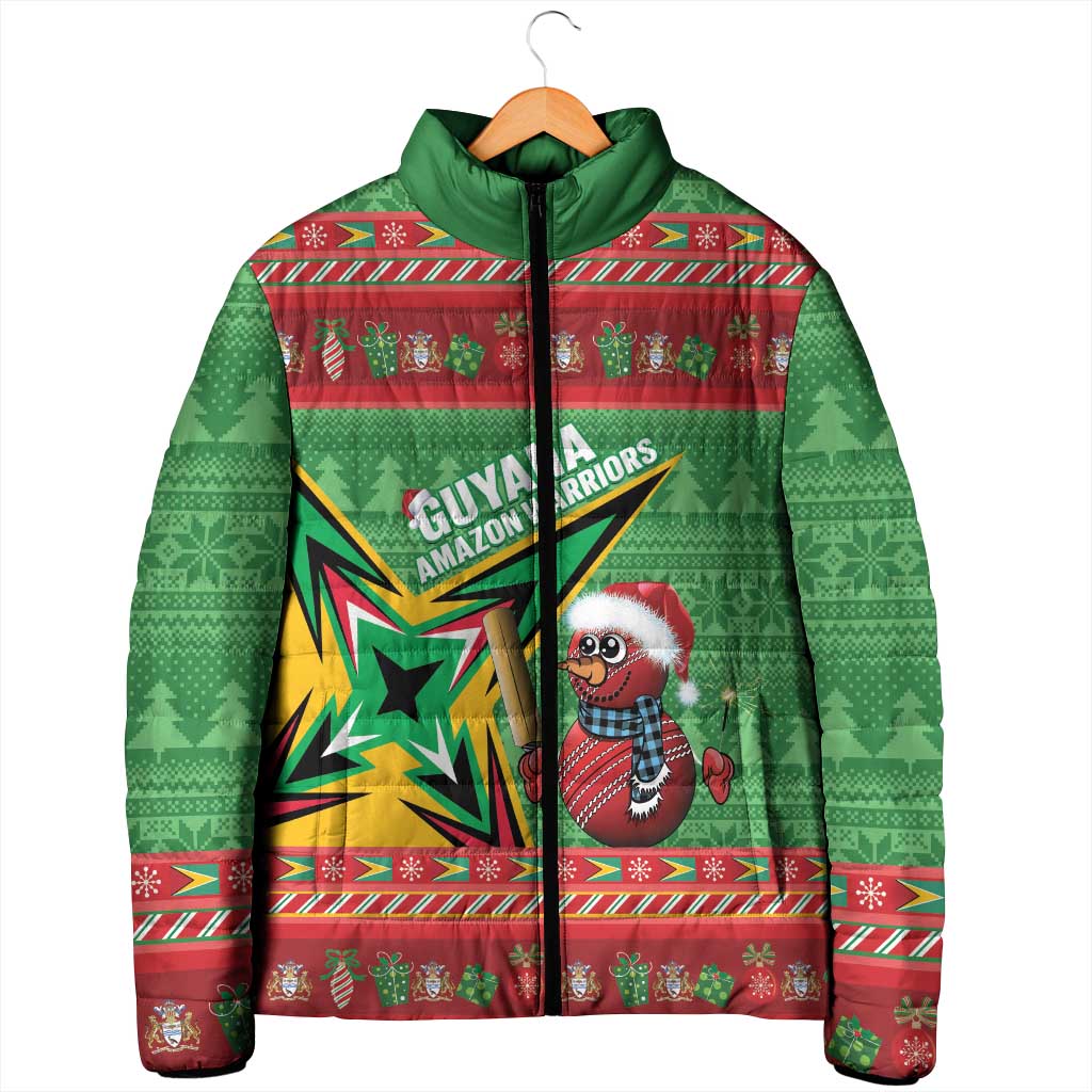 Personalized Guyana Cricket Christmas Padded Jacket Amazon Warriors Merry Xmas - Wonder Print Shop