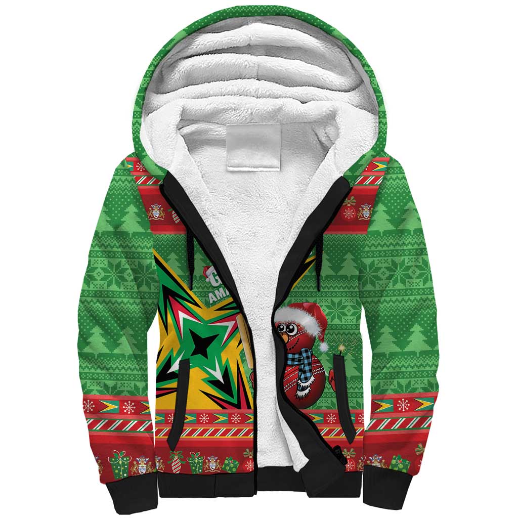 Personalized Guyana Cricket Christmas Sherpa Hoodie Amazon Warriors Merry Xmas - Wonder Print Shop