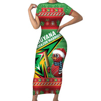 Personalized Guyana Cricket Christmas Short Sleeve Bodycon Dress Amazon Warriors Merry Xmas - Wonder Print Shop