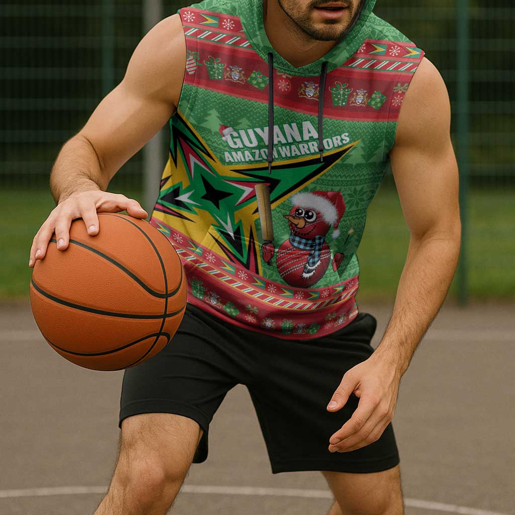 Personalized Guyana Cricket Christmas Sleeveless Hoodie Amazon Warriors Merry Xmas - Wonder Print Shop