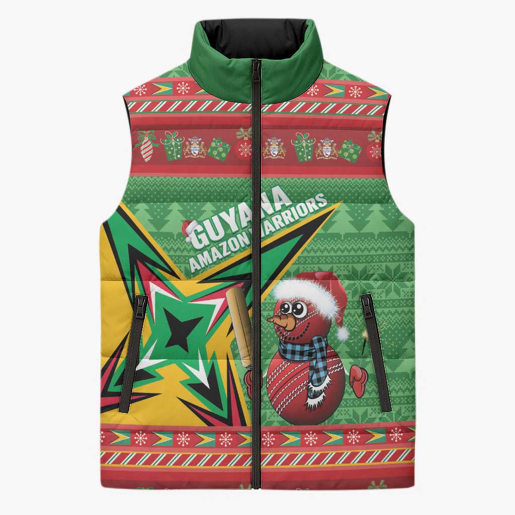 Personalized Guyana Cricket Christmas Sleeveless Puffer Jacket Amazon Warriors Merry Xmas - Wonder Print Shop