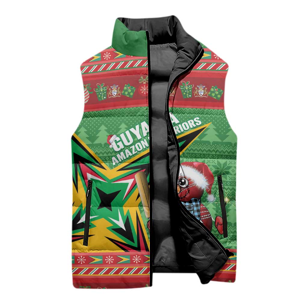 Personalized Guyana Cricket Christmas Sleeveless Puffer Jacket Amazon Warriors Merry Xmas - Wonder Print Shop