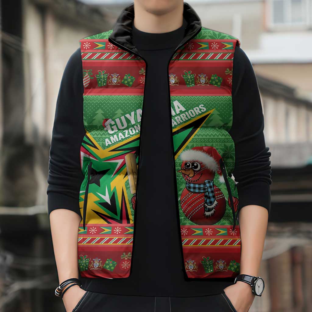Personalized Guyana Cricket Christmas Sleeveless Puffer Jacket Amazon Warriors Merry Xmas - Wonder Print Shop