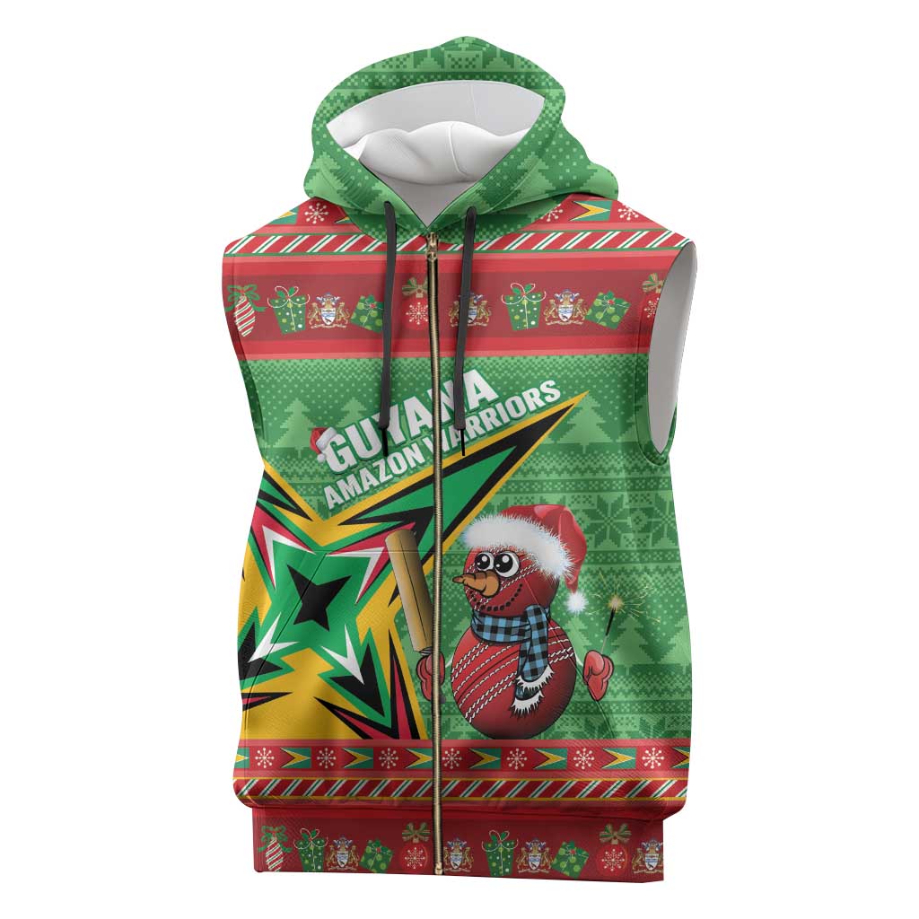 Personalized Guyana Cricket Christmas Sleeveless Zip Hoodie Amazon Warriors Merry Xmas - Wonder Print Shop