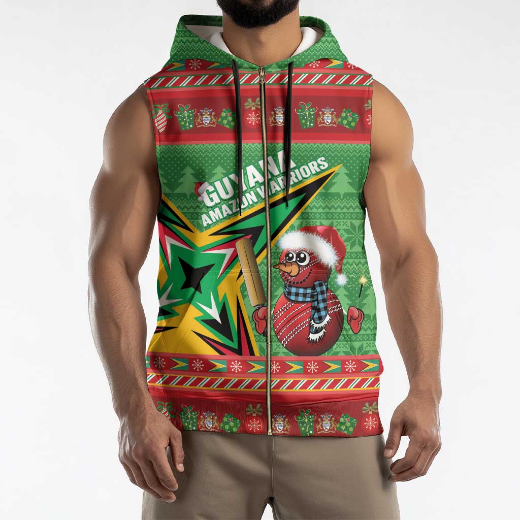 Personalized Guyana Cricket Christmas Sleeveless Zip Hoodie Amazon Warriors Merry Xmas - Wonder Print Shop