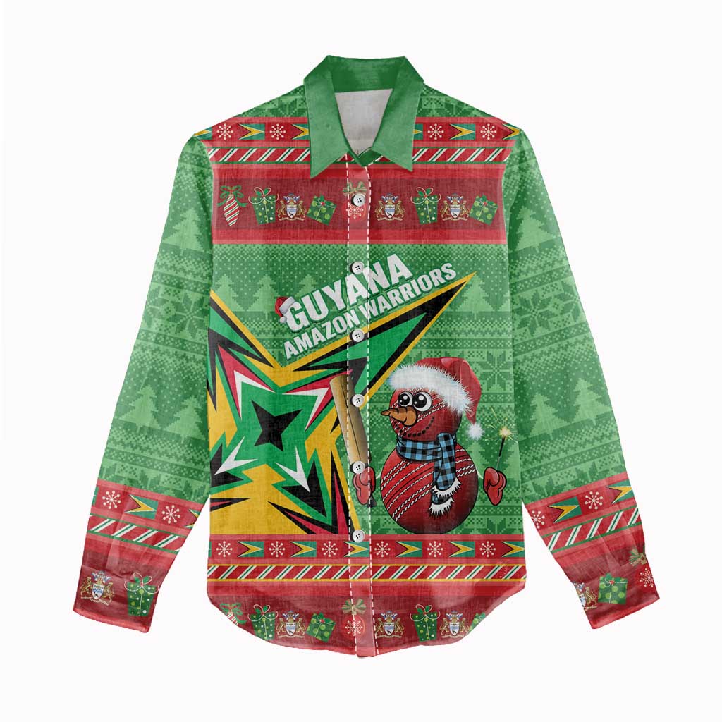 Personalized Guyana Cricket Christmas Women Casual Shirt Amazon Warriors Merry Xmas - Wonder Print Shop