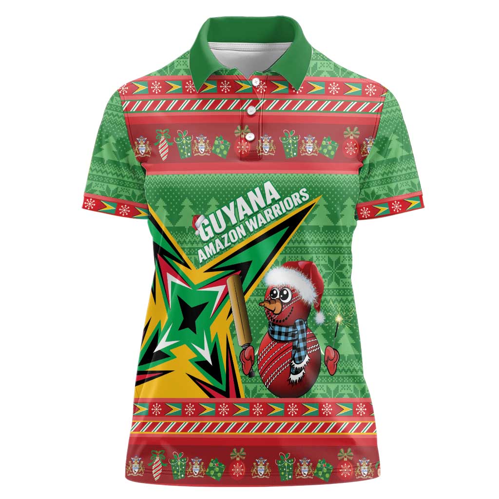 Personalized Guyana Cricket Christmas Women Polo Shirt Amazon Warriors Merry Xmas - Wonder Print Shop