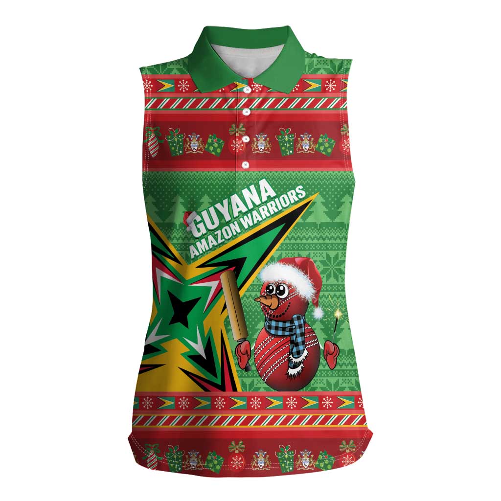 Personalized Guyana Cricket Christmas Women Sleeveless Polo Shirt Amazon Warriors Merry Xmas - Wonder Print Shop
