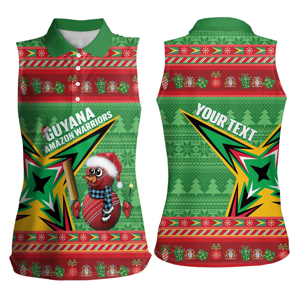 Personalized Guyana Cricket Christmas Women Sleeveless Polo Shirt Amazon Warriors Merry Xmas - Wonder Print Shop