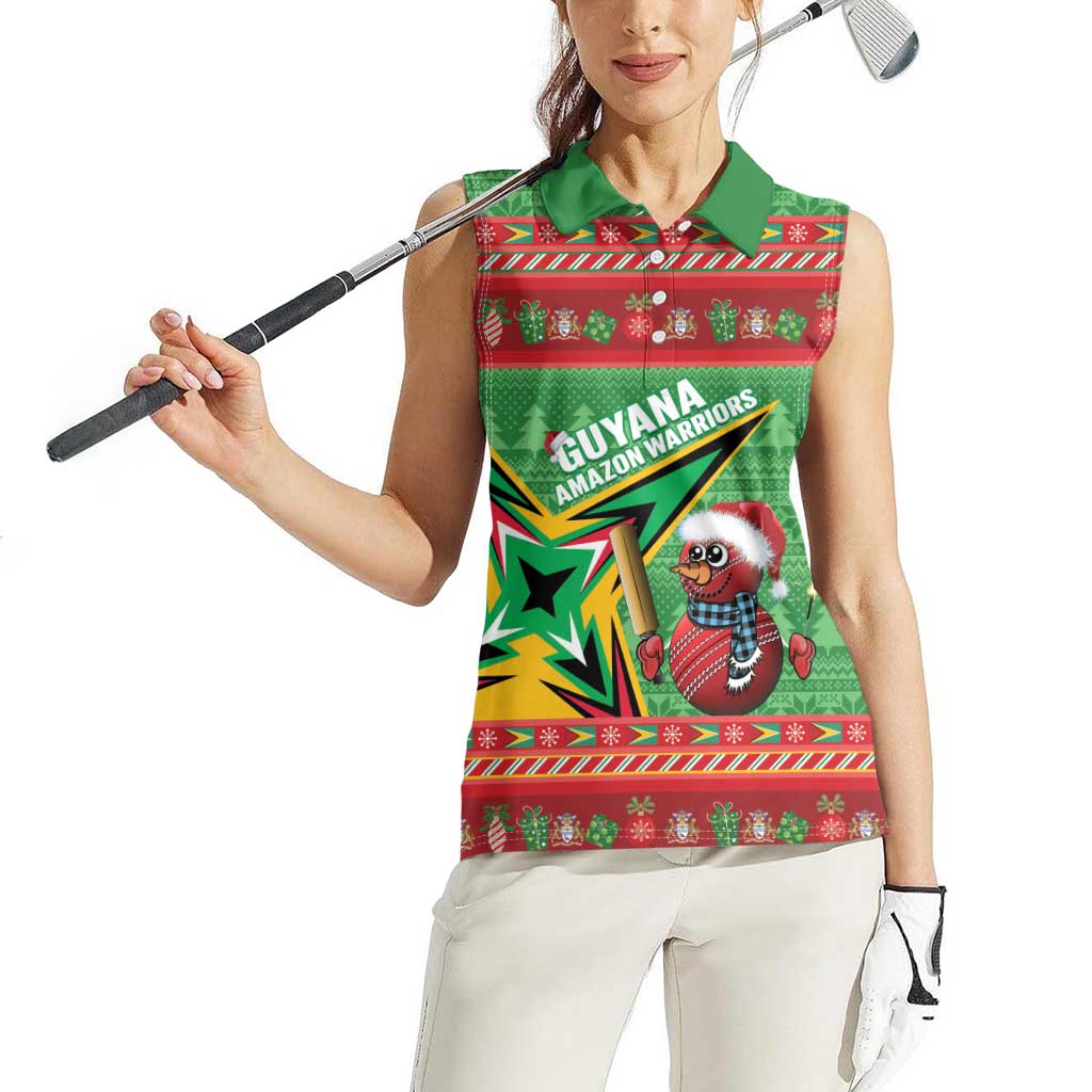 Personalized Guyana Cricket Christmas Women Sleeveless Polo Shirt Amazon Warriors Merry Xmas - Wonder Print Shop