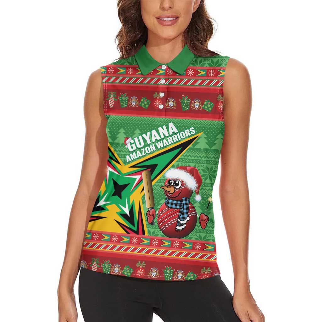 Personalized Guyana Cricket Christmas Women Sleeveless Polo Shirt Amazon Warriors Merry Xmas - Wonder Print Shop