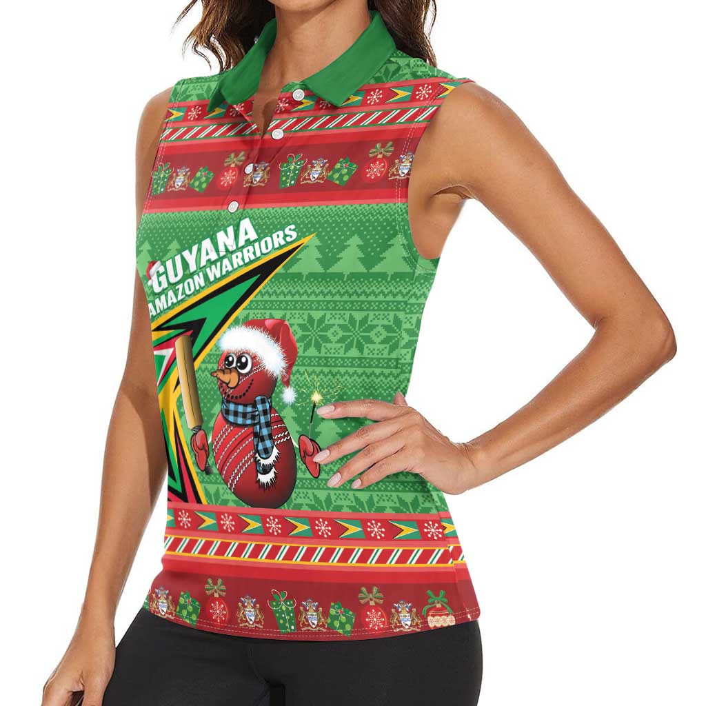 Personalized Guyana Cricket Christmas Women Sleeveless Polo Shirt Amazon Warriors Merry Xmas - Wonder Print Shop