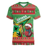 Personalized Guyana Cricket Christmas Women V-Neck T-Shirt Amazon Warriors Merry Xmas - Wonder Print Shop