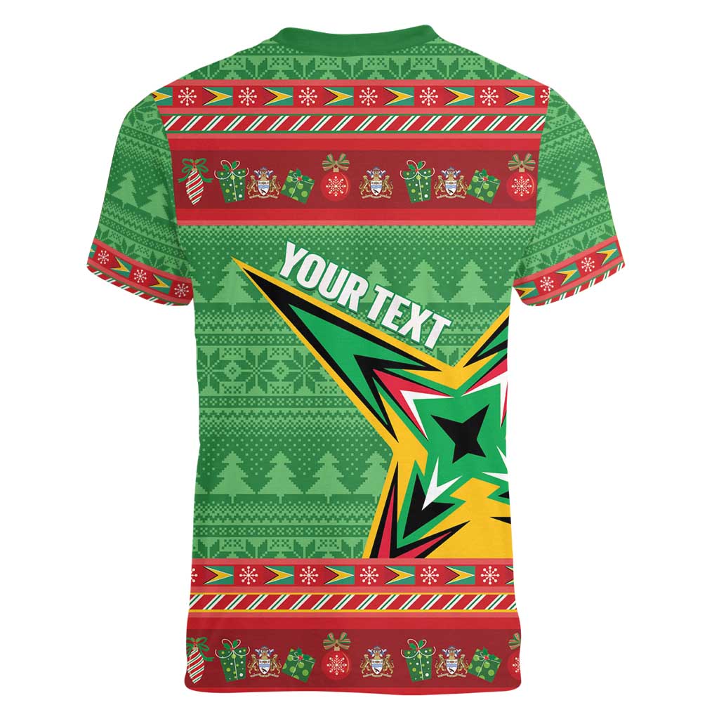 Personalized Guyana Cricket Christmas Women V-Neck T-Shirt Amazon Warriors Merry Xmas - Wonder Print Shop