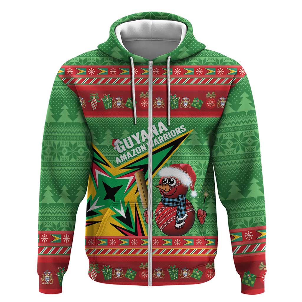 Personalized Guyana Cricket Christmas Zip Hoodie Amazon Warriors Merry Xmas - Wonder Print Shop