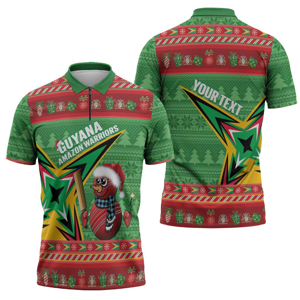 Personalized Guyana Cricket Christmas Zipper Polo Shirt Amazon Warriors Merry Xmas - Wonder Print Shop
