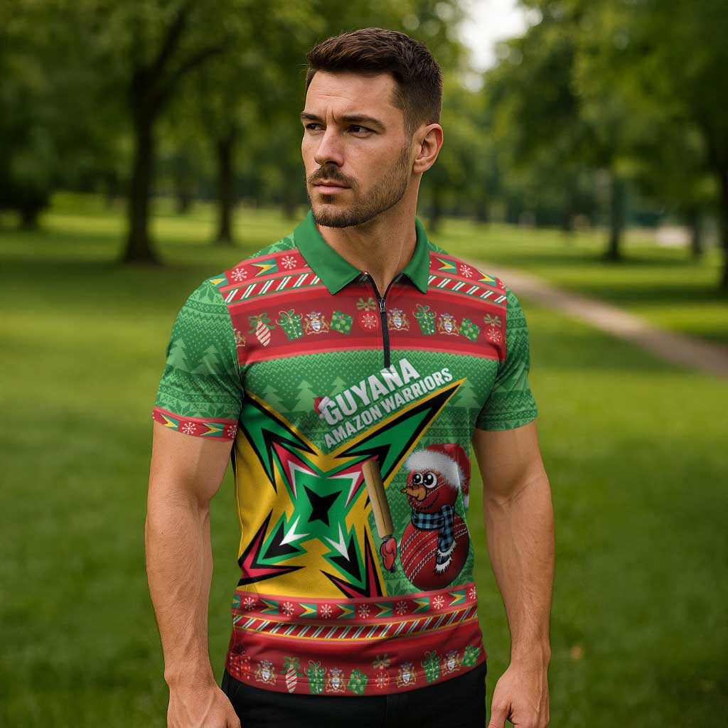 Personalized Guyana Cricket Christmas Zipper Polo Shirt Amazon Warriors Merry Xmas - Wonder Print Shop