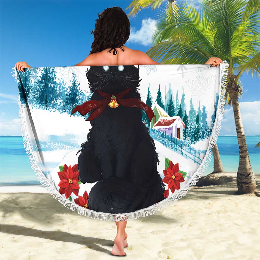 Iceland Yule Cat Christmas Beach Blanket Jolakotturinn With Poinsettia - Winter Vibes - Wonder Print Shop