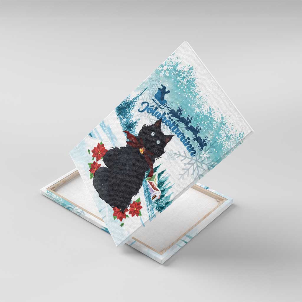 Iceland Yule Cat Christmas Canvas Wall Art Jolakotturinn With Poinsettia - Winter Vibes - Wonder Print Shop