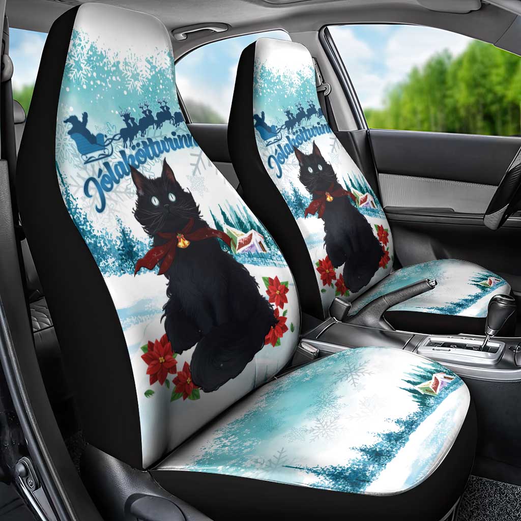 Iceland Yule Cat Christmas Car Seat Cover Jolakotturinn With Poinsettia - Winter Vibes - Wonder Print Shop
