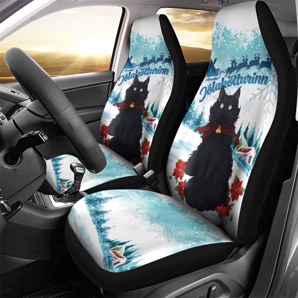 Iceland Yule Cat Christmas Car Seat Cover Jolakotturinn With Poinsettia - Winter Vibes - Wonder Print Shop