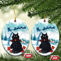 Iceland Yule Cat Christmas Ceramic Ornament Jolakotturinn With Poinsettia - Winter Vibes - Wonder Print Shop