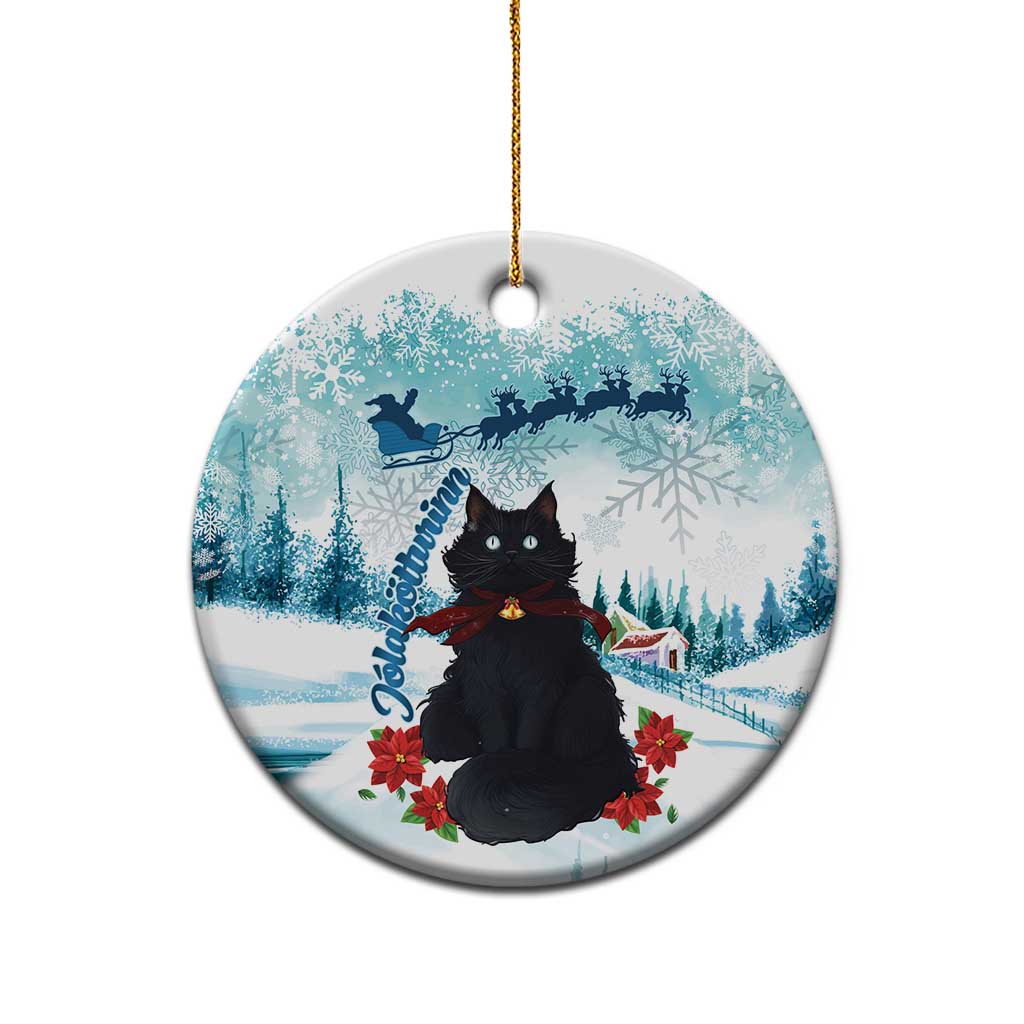 Iceland Yule Cat Christmas Ceramic Ornament Jolakotturinn With Poinsettia - Winter Vibes - Wonder Print Shop