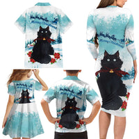 Iceland Yule Cat Christmas Family Matching Long Sleeve Bodycon Dress and Hawaiian Shirt Jolakotturinn With Poinsettia - Winter Vibes - Wonder Print Shop