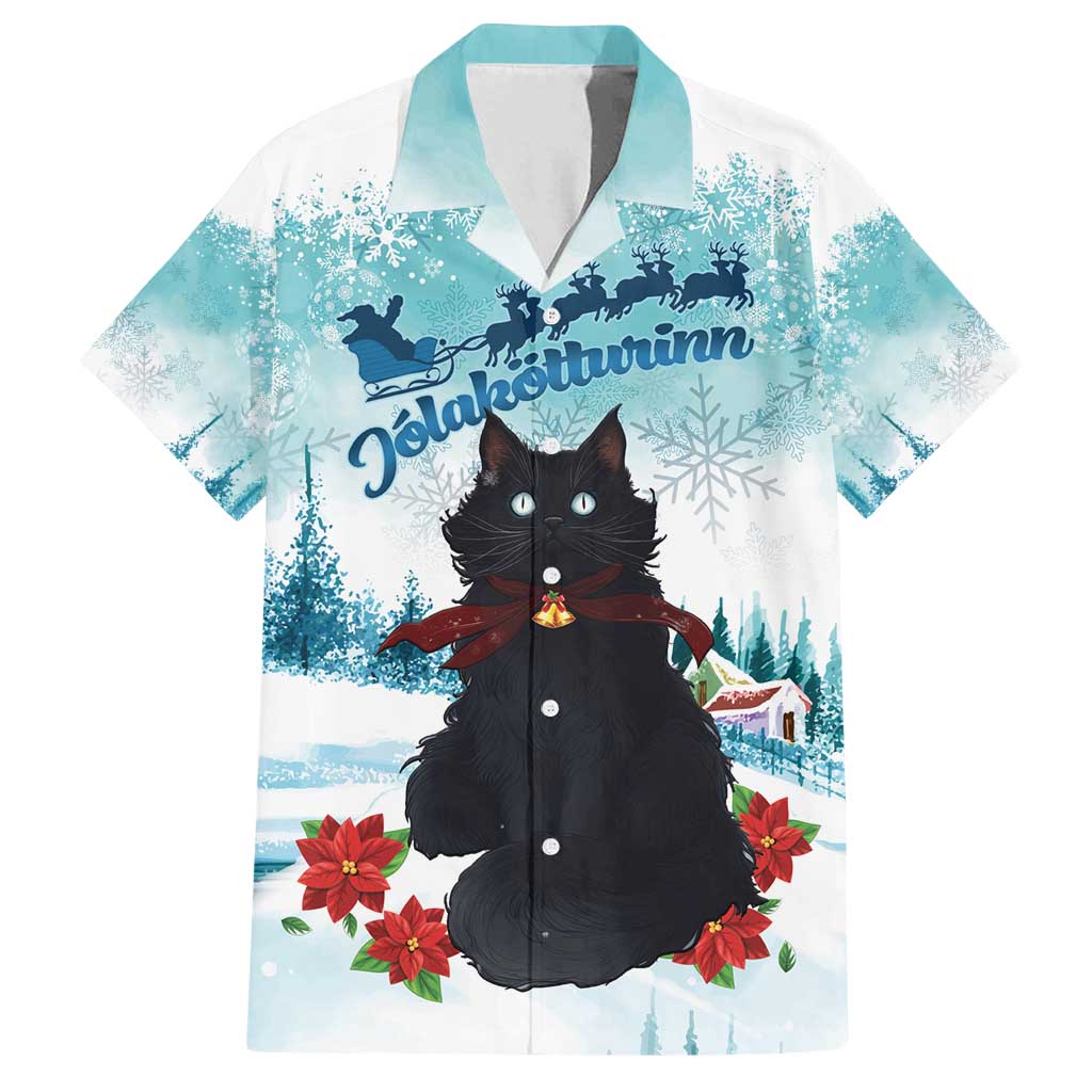 Iceland Yule Cat Christmas Family Matching Long Sleeve Bodycon Dress and Hawaiian Shirt Jolakotturinn With Poinsettia - Winter Vibes - Wonder Print Shop
