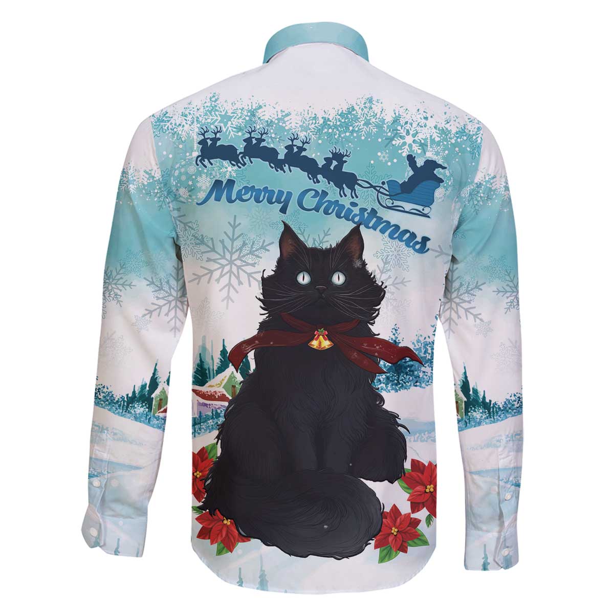 Iceland Yule Cat Christmas Family Matching Off The Shoulder Long Sleeve Dress and Hawaiian Shirt Jolakotturinn With Poinsettia - Winter Vibes - Wonder Print Shop