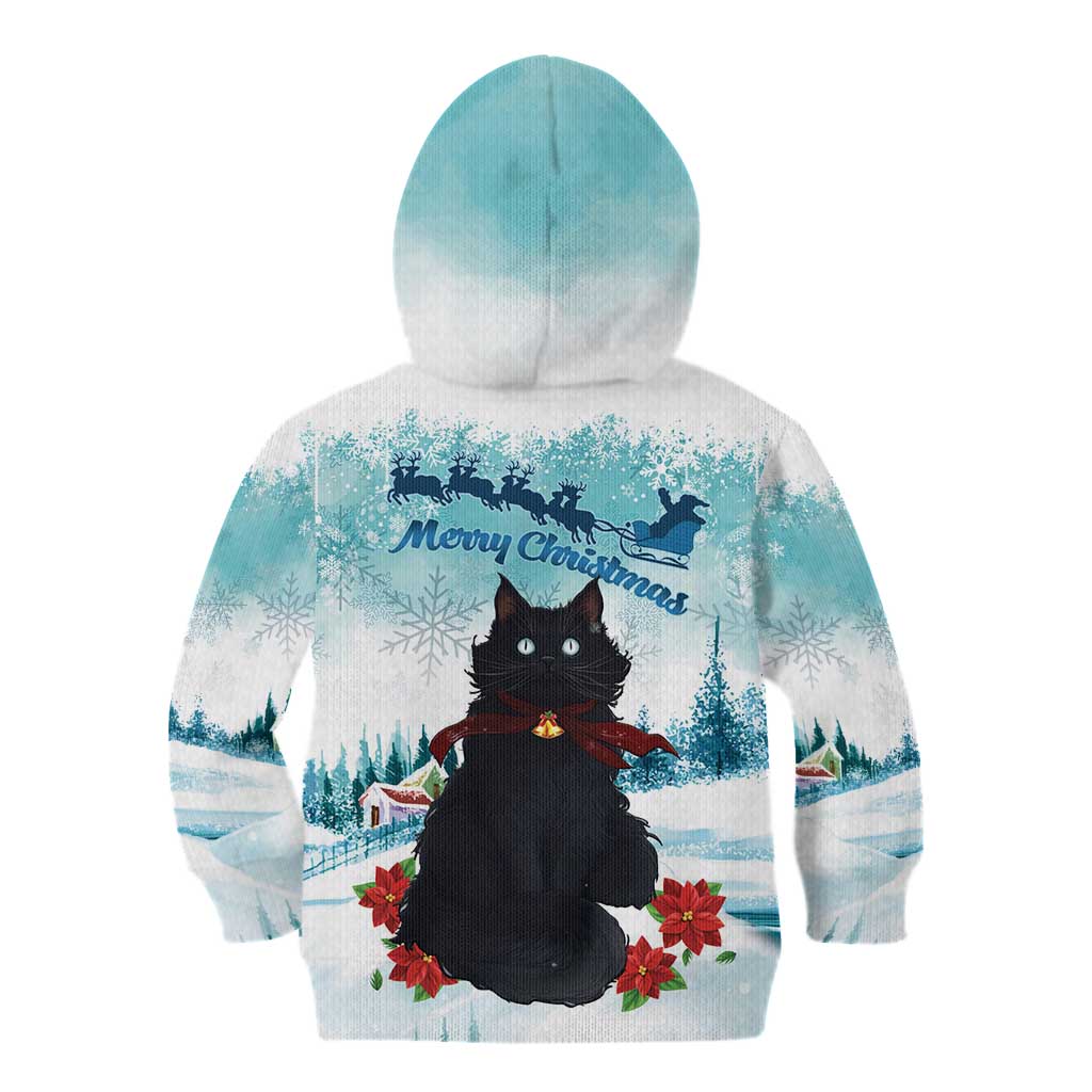 Iceland Yule Cat Christmas Kid Hoodie Jolakotturinn With Poinsettia - Winter Vibes - Wonder Print Shop