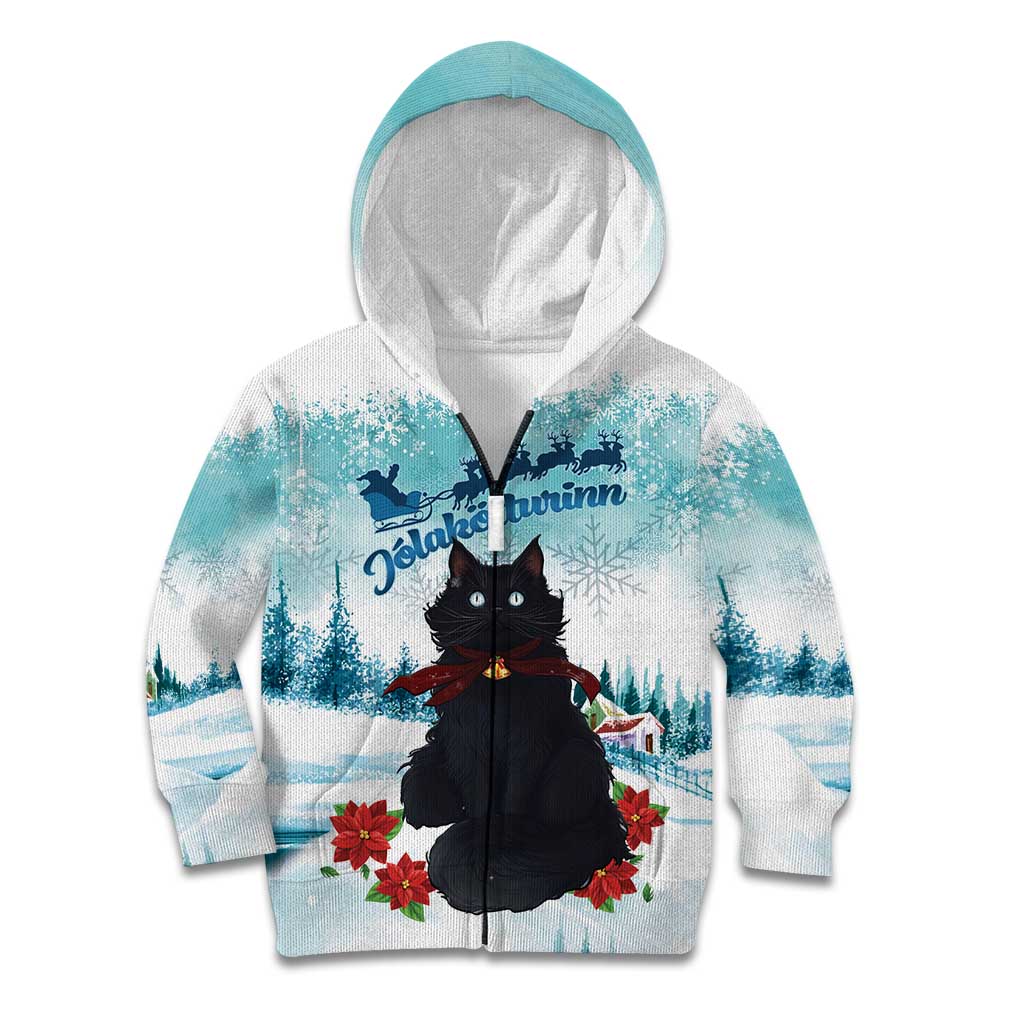 Iceland Yule Cat Christmas Kid Hoodie Jolakotturinn With Poinsettia - Winter Vibes - Wonder Print Shop