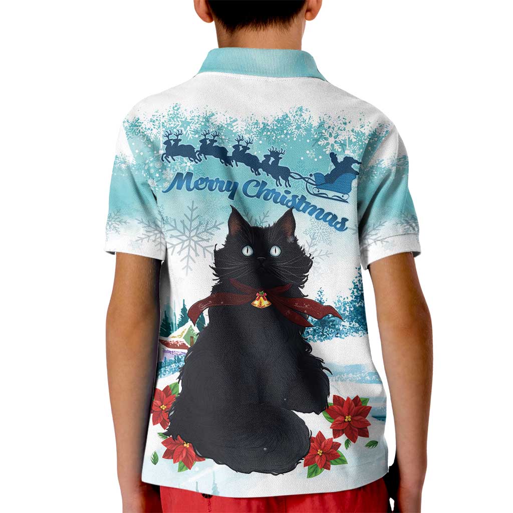 Iceland Yule Cat Christmas Kid Polo Shirt Jolakotturinn With Poinsettia - Winter Vibes - Wonder Print Shop