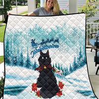 Iceland Yule Cat Christmas Quilt Jolakotturinn With Poinsettia - Winter Vibes - Wonder Print Shop