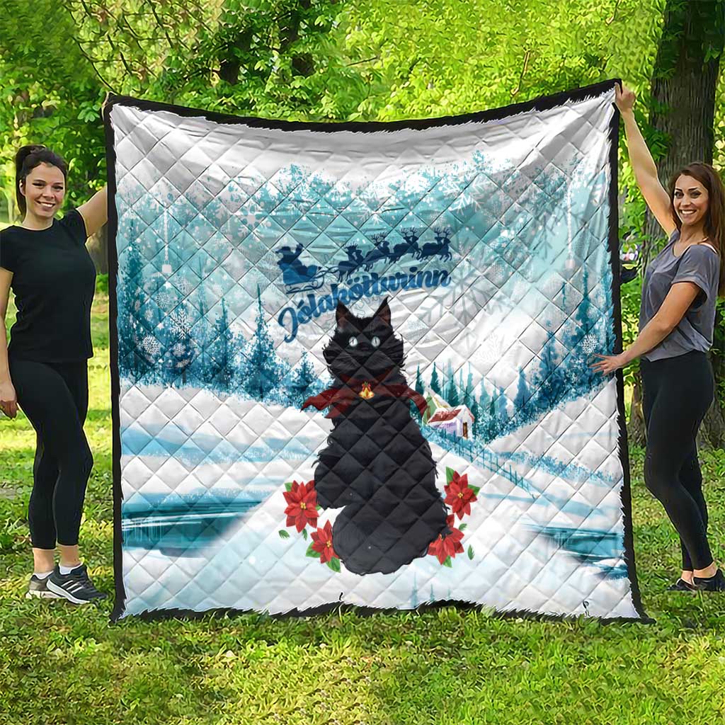Iceland Yule Cat Christmas Quilt Jolakotturinn With Poinsettia - Winter Vibes - Wonder Print Shop